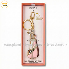 Piper K Golf Bag Charm Keychain - Gold Tone, Pink Crystals, New in Box picture