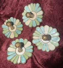 Anthropologie Enamel Brass Floral Rosette Wall Hooks Set of 4 India RARE picture
