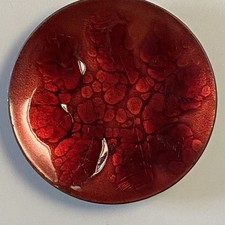 Kareka Enamel Metallic Copper Trinket Dish Red Round 4” MCM  Hyannis Cape Cod picture