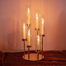 NUPTIO Hurricane Glass Candle Holders 6 Arms Gold Candlestick Candelabra picture
