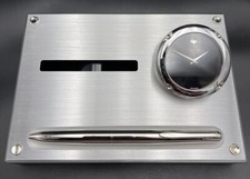Movado Note Pad Dispenser Desk Set Brushed Aluminum Needs Battery PreOwned picture