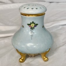 Antique Hatpin Holder - Powder Blue Shaker - Hand Painted Floral Porcelain 5.5”h picture