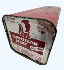 RARE Vintage Rath Black Hawk 6 lb Lunch'eon Meat Pure Pork Advertising Tin... picture