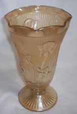 Jeannette Glass Marigold IRIS & HERRINGBONE: Large Vase: EXC: NR picture