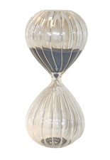 VINTAGE HAND BLOWN GLASS, 30 MINUTE GRAY SAND TIMER HOUR-GLASS, 10 INCH TALL picture