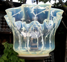 Antique Arts and Crafts Walsh Uranium Vaseline Glass Oil Lamp Shade (4