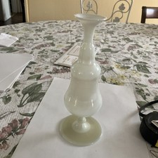 Antique Opaline Art Hand Blown Glass Bud Vase Satin White 8” Victorian Bulbous picture