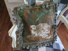 French Chic Aubusson style Mommy Dog w Puppies Needlepoint Pillow NWOT picture
