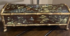 Vintage Chinoiserie Faux Bamboo Box Chest Dutch Tree of Life Painted Peacock 18