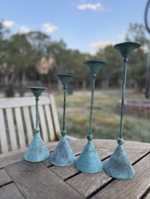 Rare Set Mid Century Italian Memphis Postmodern Brass Patina Candlestick Holders picture