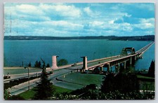 Vintage Postcard WA Seattle Lake Washington Floating Bridge c1958 Old Cars 11209 picture