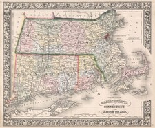 1862 Mitchell's Atlas Massachusetts Connecticut Rhode Island Vintage Map Reprint picture