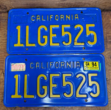 Vintage Set Blue California License Plate Set Late 1980s Early 90's Tab 1LGE525 picture