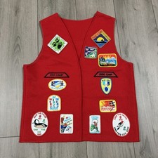 Vtg 90s Boy Scouts Uniform Extras Patch Vest Red Acrylic USA Made BSA S/Md picture