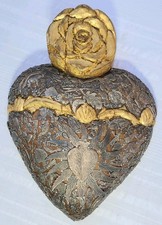 Vintage Handcrafted Wooden Sacred Heart with Milagros 16in Wall Hanging Catholic picture