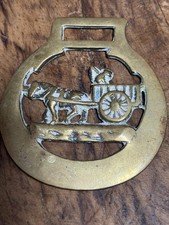 Vintage English Horse Brass Medallion – Horse and Cart Design picture