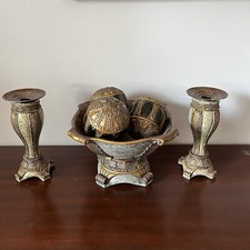 Montefiori Italy 2 Candle Holders, Bowl, & 3 Balls - Read Description Please picture