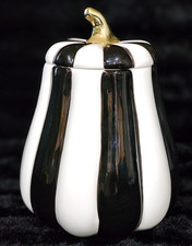 Black White Striped Tall Pumpkin Gourd Canister Treat Jar 8