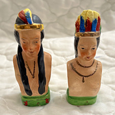 Vintage Hand Painted Native American Salt & Pepper Shakers Japan 3.5” picture