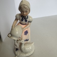 Vintage IW Rice & Co Porcelain Girl Figurine Night Light Duck Blue White picture