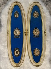 Vtg Andrew Kolb & Son Roman Cameo Wall Plaques Pair Blue Velvet Hollywood Regenc picture