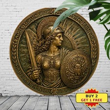 Athena Relief Round Living Room Cafe Metal Sign Greek Goddess Plaque picture