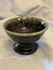 Vintage Hull Pottery Pedestal Bowl in Olive Green and Brown picture