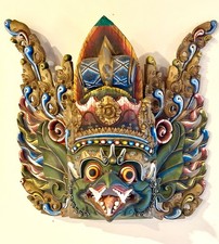 Large Vibrant Balinese Barong Hand Carved Wooden Mask Wall Decor-19 Inches tall picture