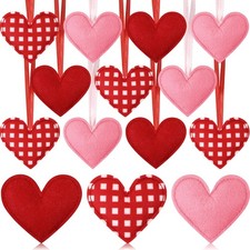 Syhood 12 Pcs Felt Heart Ornaments for Tree Hanging Pink and Red picture
