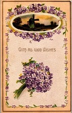Vintage Victorian Postcard 1916 With All Good Wishes - Embossed purple flowers picture
