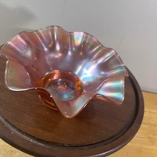 Vtg Dugan Marigold Carnival Glass Bowl Iridescent Orange Ruffled Floral 7.5