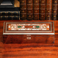 Magnificent Antique Grand Tour Inlaid Specimen Stone Pietra Dura Box picture