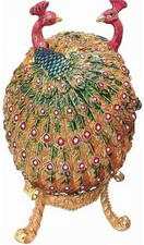 Designer Extra Large Peacock Faberge Egg Green and Gold Faberge Egg Jewelry Box picture