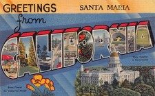 Santa Maria California Greetings From Large Letter Linen Postcard picture