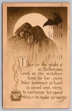 Postcard Halloween Witches in Front of Moon Bat Fortune Teller Gibson Art picture