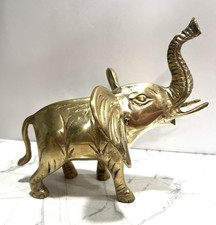 Vintage Heavy Brass Elephant Figurine Trunk Up Good Luck Sculpture Statue  picture