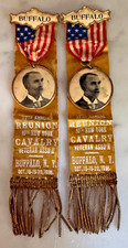 Pair 1898 37th Reunion 10th NY Cavalry Veteran Badges - Buffalo Whitehead Hoag picture