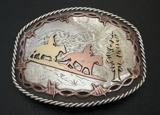 VTG RARE Alpine Trail Horses SILVERADO Silver Brass & Bronze Trophy Belt Buckle picture