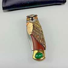 Vintage Franklin Mint Owl Folding Pocket Knife Dagger Blade picture