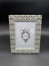 Olivia Riegel Silver Crystal Blue Jeweled Picture Frame 8.5” x 6.5” Glam picture