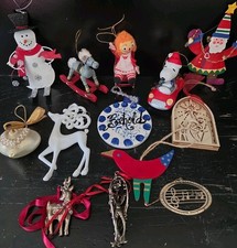 A collection of Nostalgic Whimsical Wood and Ceramic Christmas Ornaments picture