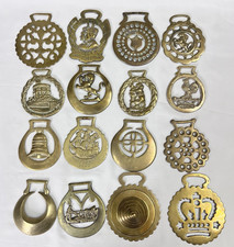 Brass Horse Medallion Lot of 16 Antique to Vintage Crescent Lion Crown Sun Boss picture