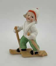Antique Skier Snow Baby Germany Porcelain Christmas Snowbaby Figurine 3” picture