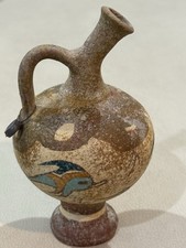 VTG Greek Museum Replica Pottery Pitcher Crete 1600 BC Minoan Dolphin Jug Seal picture