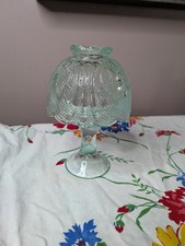 Vtg House Of Lloyd Green Glass Floral Fairy Lamp Tea Light Candle Holder 6