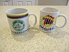 NEW Vntg Lot 2 Porcelain HAWAII Mugs: U. Of Hawaii+Fish Graphic Design (1987) picture
