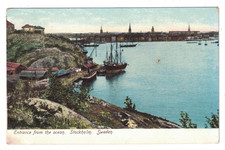 ANTIQUE 1905 UDB OCEAN ENTRANCE STOCKHOLM SWEDEN 3 MASTED SHIPS POSTCARD picture
