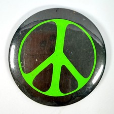 Vintage c. 1960s Green Peace Sign Pinback Button Large 3.5