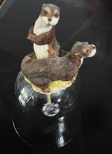 Adorable Clear Glass Bell 2 Crafted Otters Playing Crafted Animal Lover Figure picture