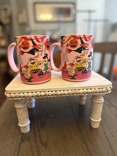 Pink Charlie Brown And The Gang Halloween Party Set Of 2 Soft Touch Mugs New picture